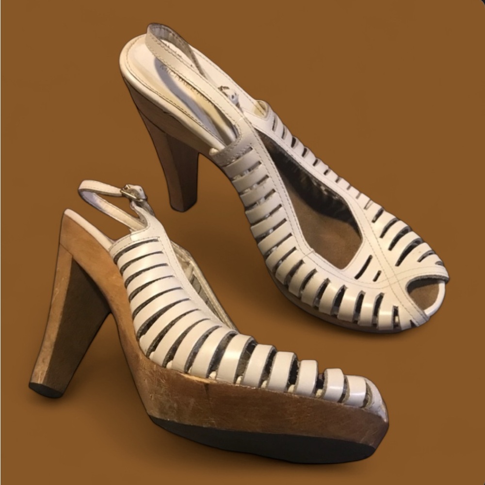 Michael Kors Wooden Platform Sandals in White